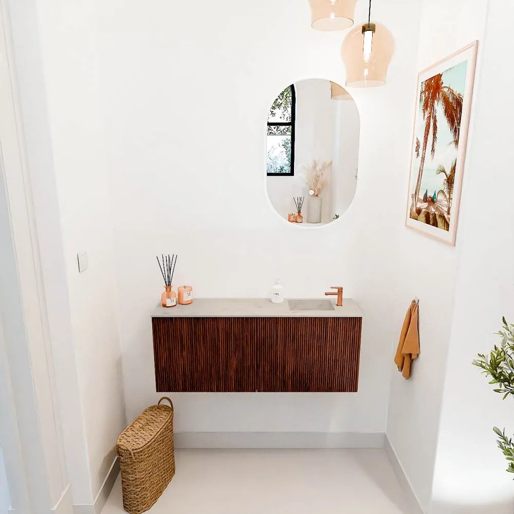 Mondiaz Joya DLux 100cm toiletmeubel ruby met wastafel faye rechts 1 kraangat opalo