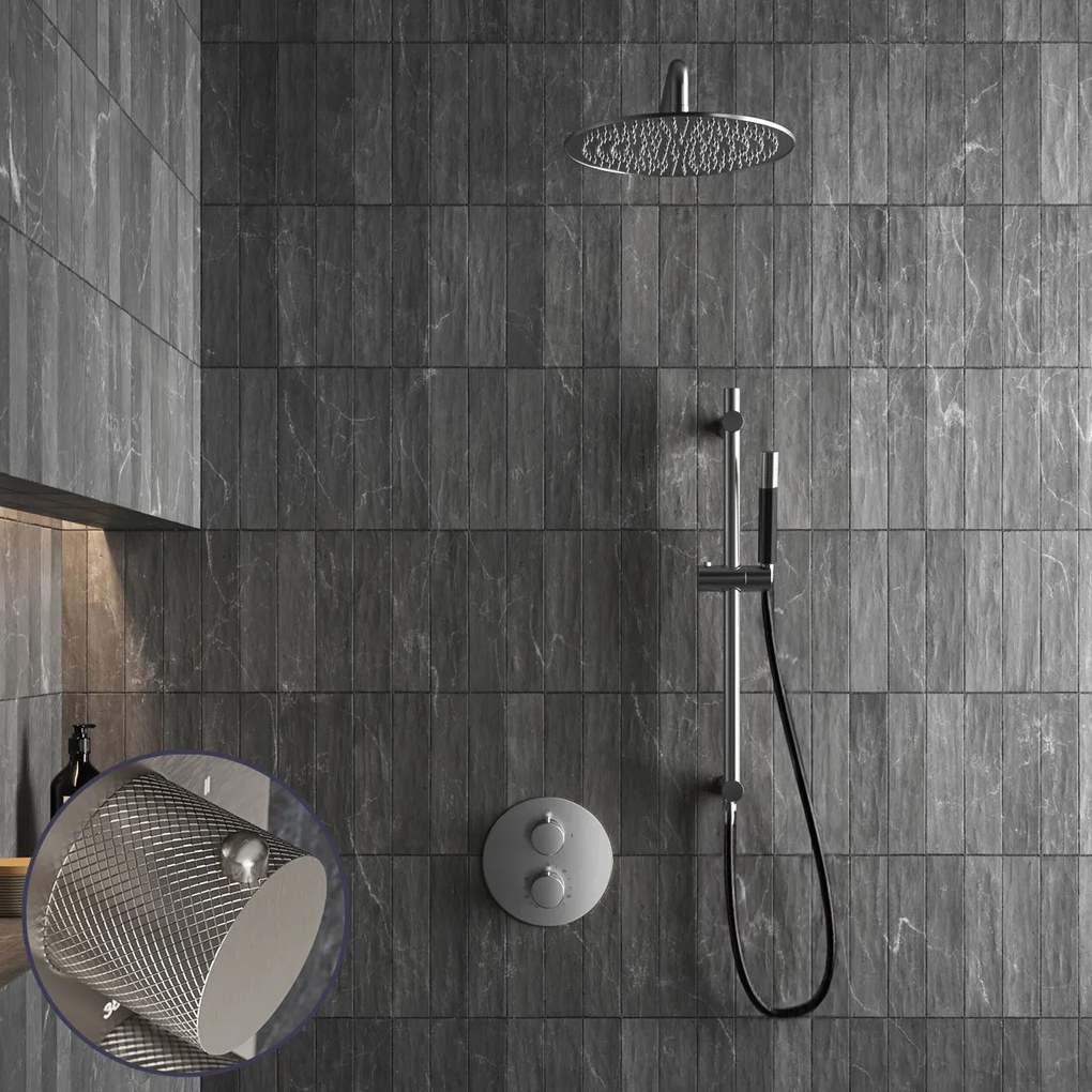 Saniclear Exclusive Curved Pro inbouw regendouche rond met 30cm hoofddouche, muurarm en glijstang RVS