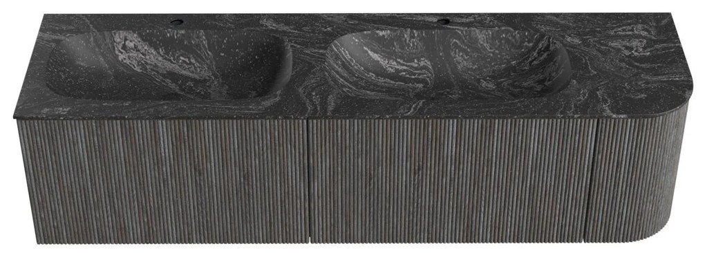 Mondiaz Kurve-dlux 165cm badmeubel ronding rechts shadow met 2 lades en 1 deur en wastafel stor small dubbel/links 2 kraangaten lava
