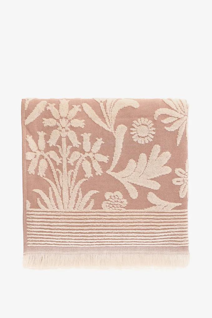 Handdoek roze met bloemenprint