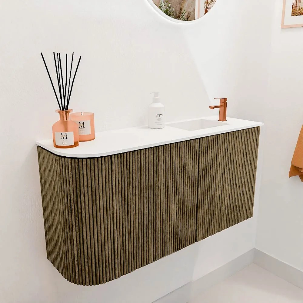 Mondiaz Joya 80cm toiletmeubel ronding links dusk met wastafel faye rechts 1 kraangat talc