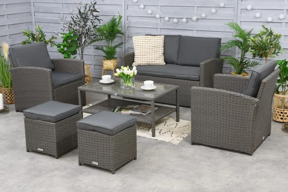 Tuinmeubelen Monaco Coffee 4 + 2 krukken Garden Point antraciet