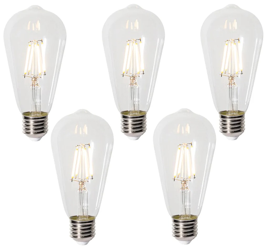 Set van 5 E27 dimbare LED lampen ST64 clear 5W 600 lm 2700K