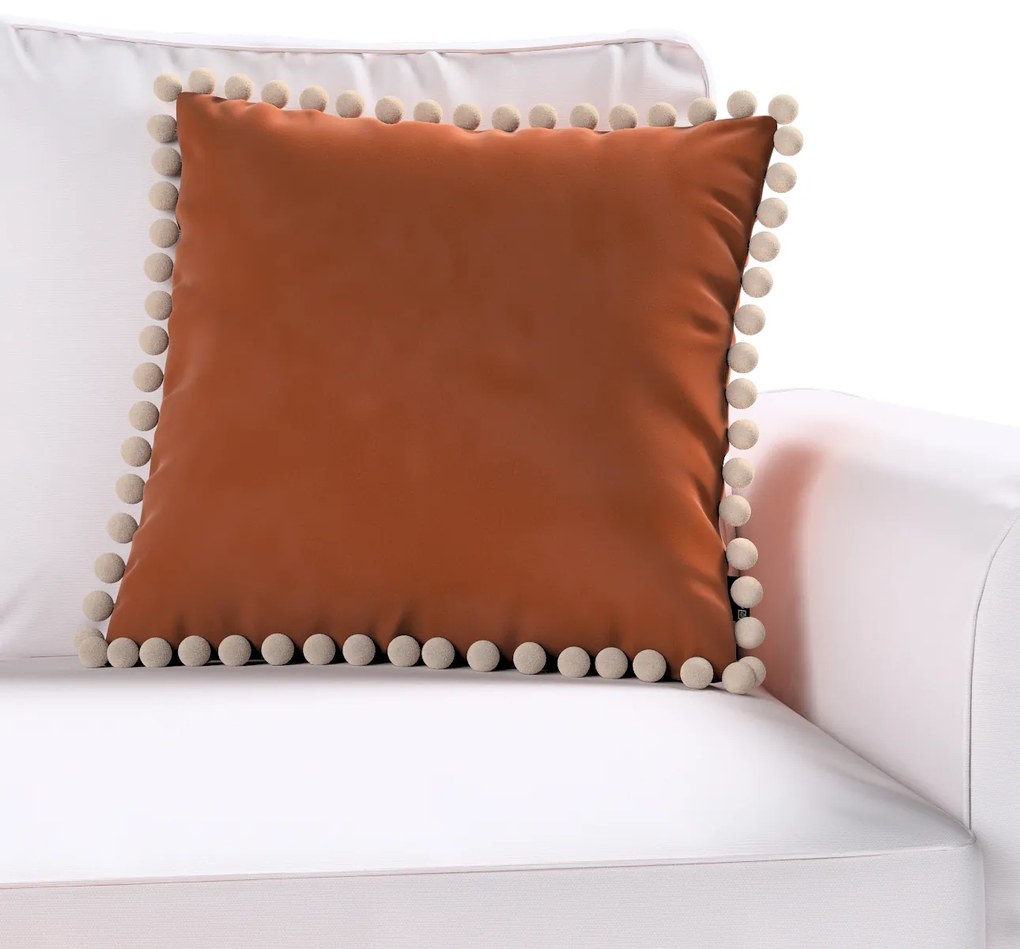 Dekoria Kussenhoes Wera met pompons, bruin-caramel 45 x 45 cm