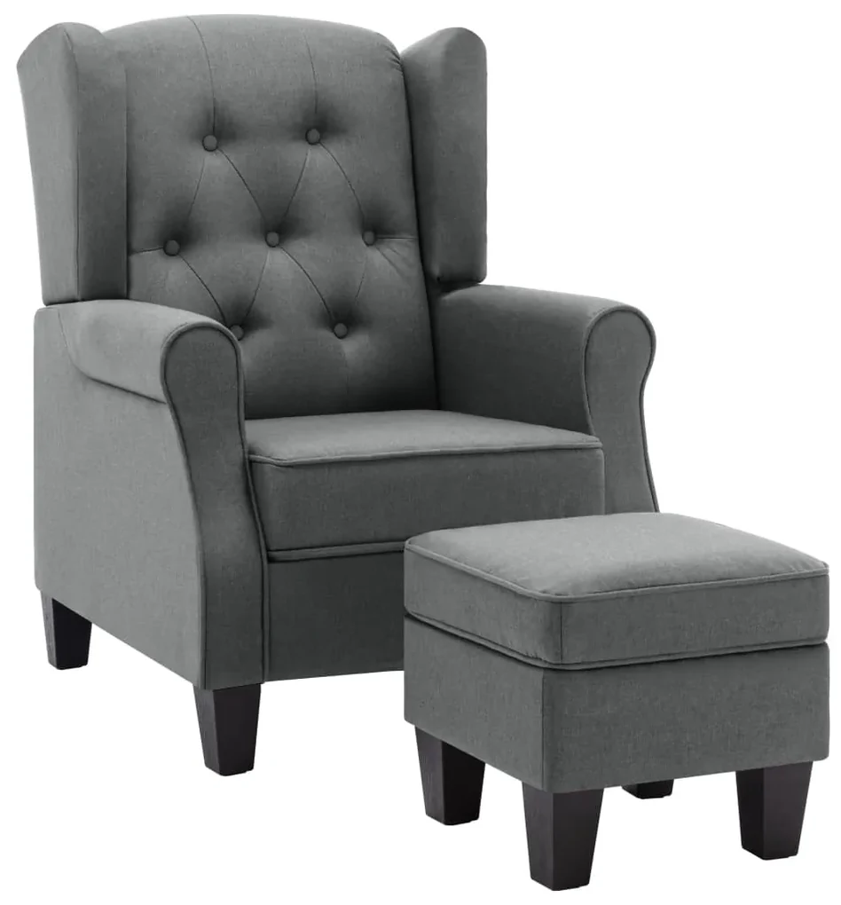 vidaXL Fauteuil met voetenbankje stof lichtgrijs