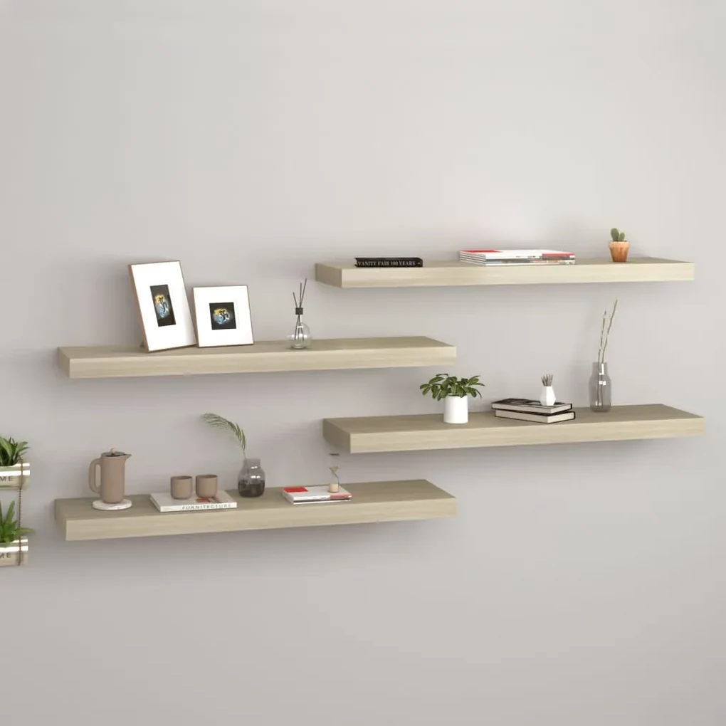 vidaXL Wandschappen zwevend 4 st 80x23,5x3,8 cm MDF eikenkleurig