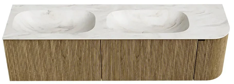 Mondiaz Kurve-dlux 165cm badmeubel ronding rechts dusk met 2 lades en 1 deur en wastafel stor small dubbel/links zonder kraangat ostra
