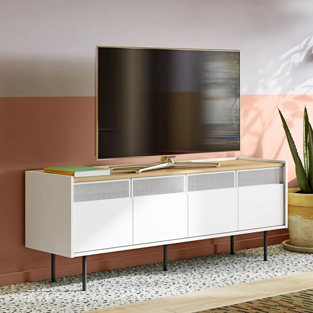 TemaHome Radio Wit Tv-meubel Met Eiken Blad - 160x43x60cm.