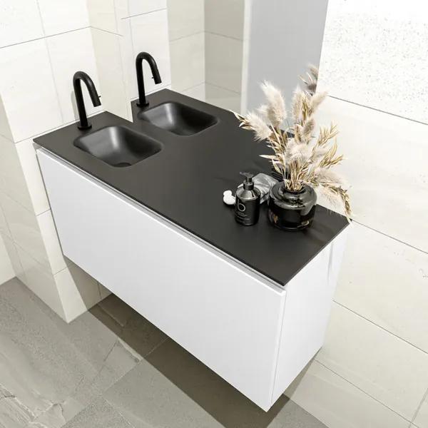 MONDIAZ OLAN Toiletmeubel 100x30x40cm met 1 kraangaten 1 lades talc mat Wastafel Lex links Solid Surface Zwart FK75342772
