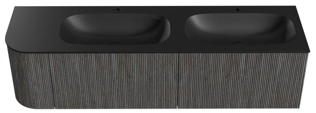 Mondiaz Kurve 165cm badmeubel ronding links shadow met 2 lades en 1 deur en wastafel big small dubbel/rechts 2 kraangaten urban