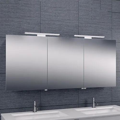Spiegelkast Larissa 140x60x14cm Aluminium LED Verlichting Stopcontact Binnen en Buiten Spiegel Glazen Planken