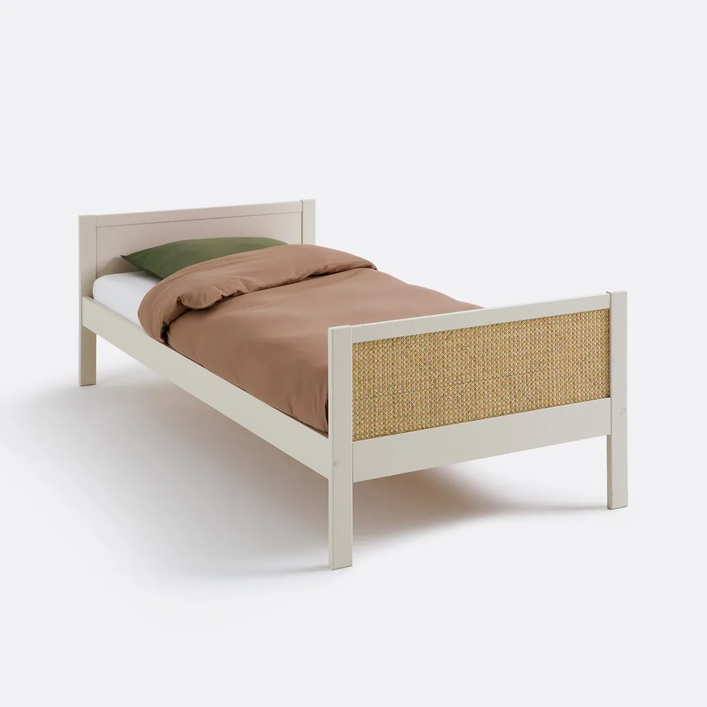 Eenpersoons rieten bed met lattenbodem, Caneo