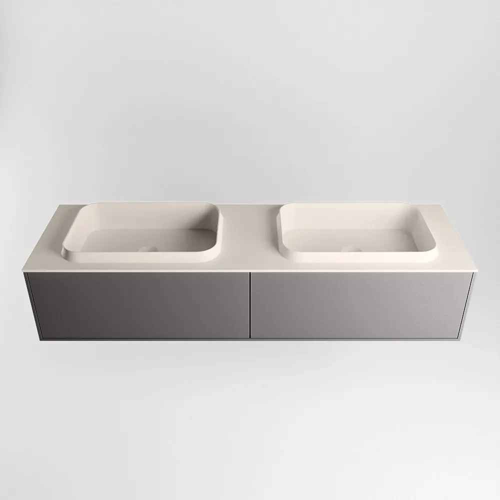 Mondiaz Erin 150cm badmeubel Dark Grey met 2 lades en beige wastafel dubbel 2 kraangaten