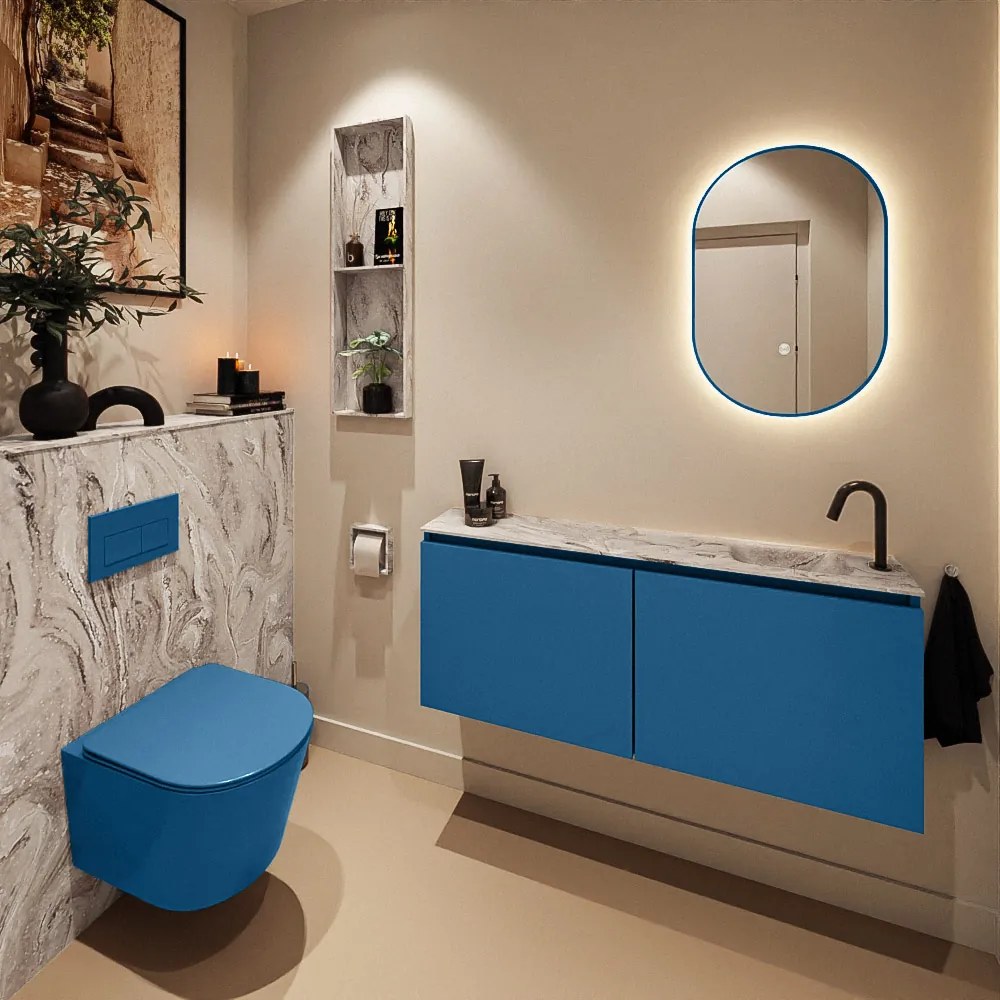 Mondiaz Ture DLux toiletmeubel 120cm jeans met wastafel glace rechts met kraangat