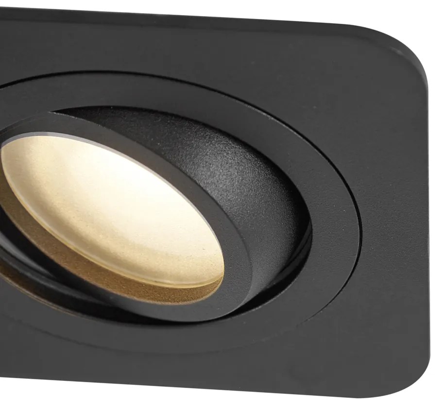 Buitenlamp Set van 6 Afgeronde inbouwspot zwart GU10 50mm draai- en kantelbaar IP44 - Alberto Modern GU10 IP44 Buitenverlichting vierkant Lamp