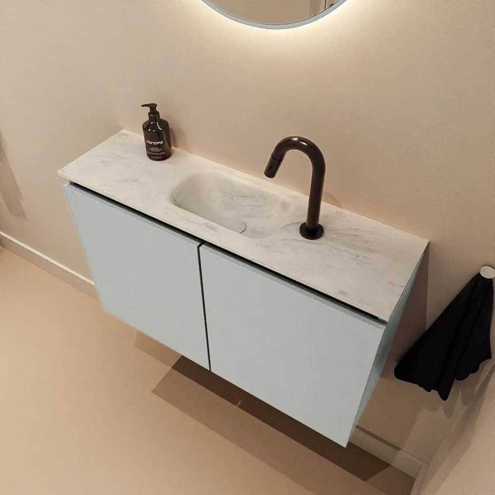 Mondiaz Ture DLux toiletmeubel 80cm greey met wastafel opalo midden met kraangat