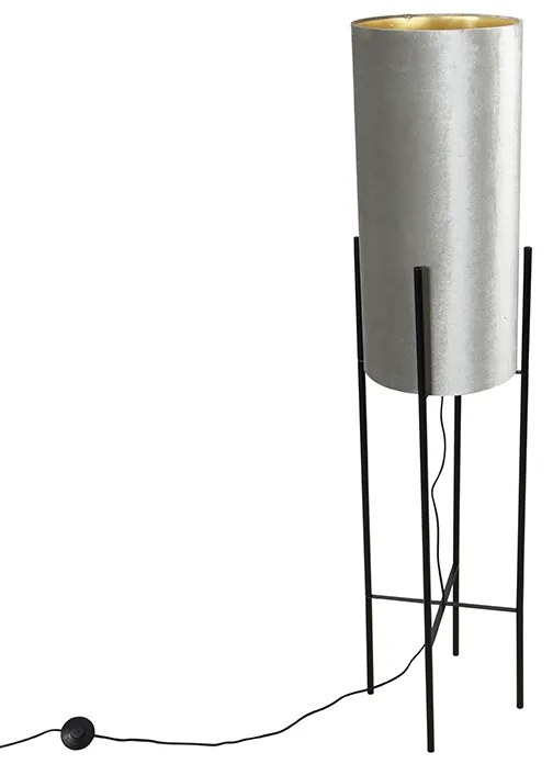 Moderne vloerlamp zwart met velours grijze kap - Rich