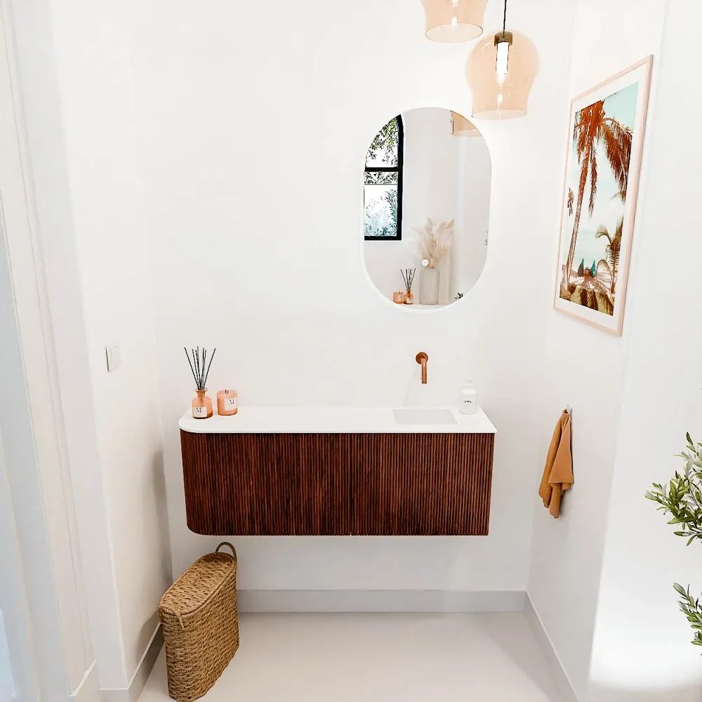 Mondiaz Joya 110cm toiletmeubel ronding links ruby met wastafel faye rechts zonder kraangat talc