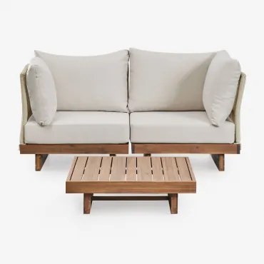 Woonkamerset Met 2-delige Modulaire Bank Met 2 Hoekfauteuils En Salontafel In Dailin Acaciahout Acacia Bruin - Sklum