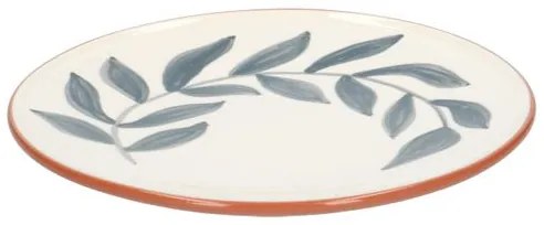 Bord, terracotta, blauw blad, 21 cm