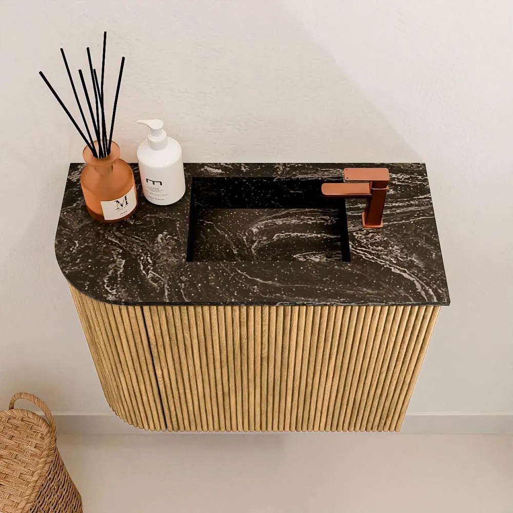 Mondiaz Joya DLux 50cm toiletmeubel ronding links oak met wastafel faye rechts 1 kraangat lava