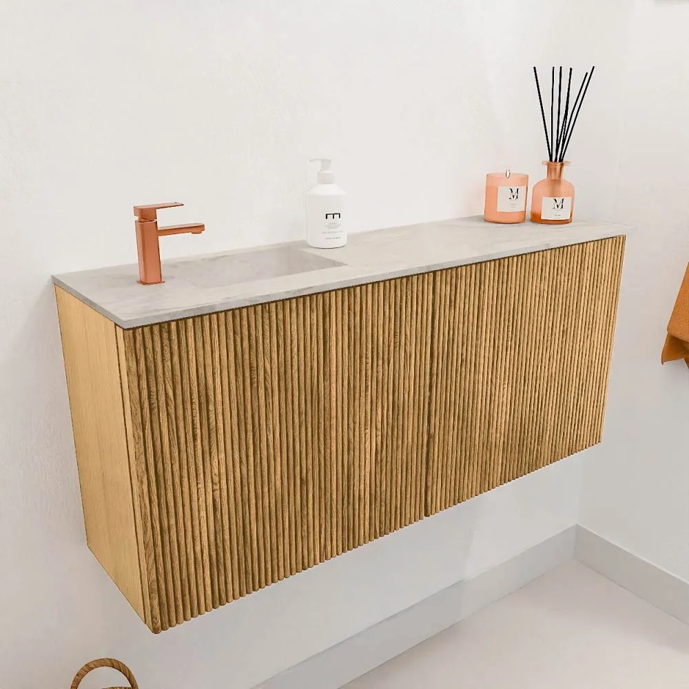 Mondiaz Joya DLux 90cm toiletmeubel oak met wastafel faye links 1 kraangat ostra