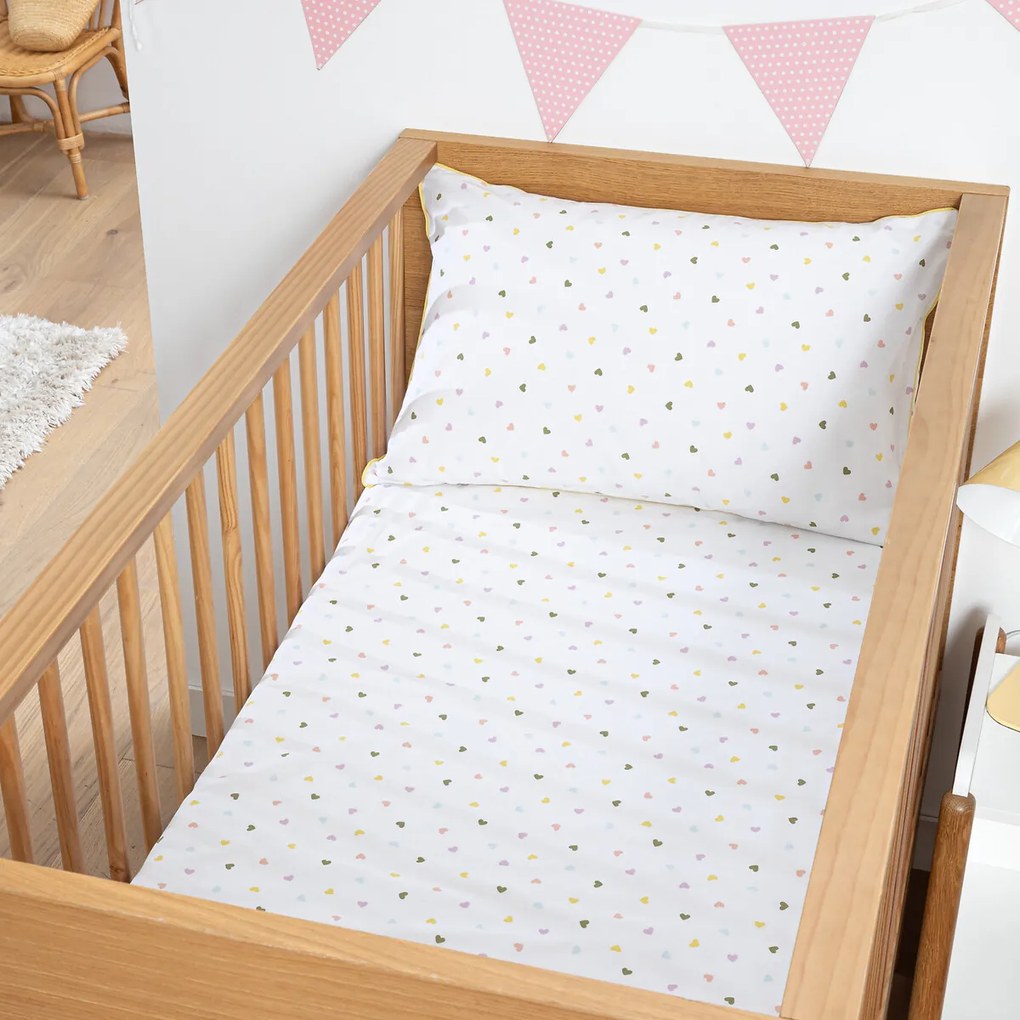 Hoeslaken voor baby van biologisch katoen, omslag 17 cm, hartjesprint, SCACCO