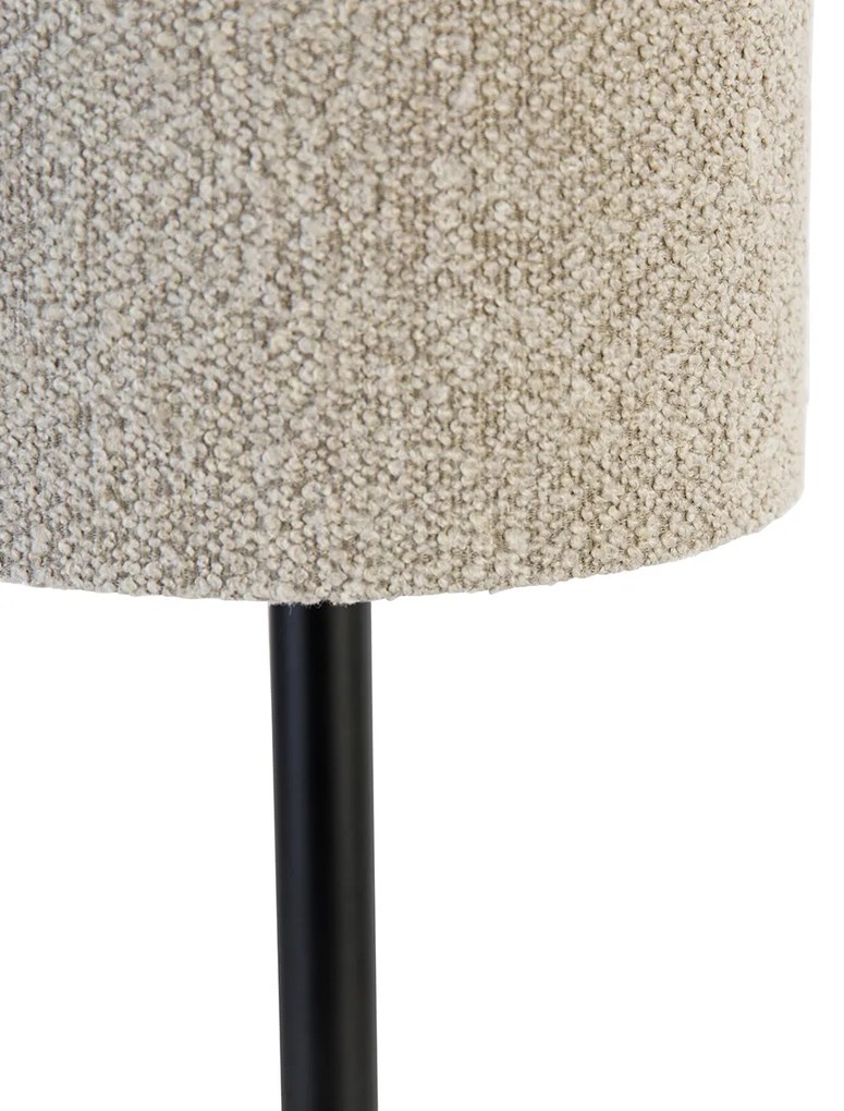 Moderne tafellamp zwart met boucle kap taupe 20 cm - Simplo Design E27 rond Binnenverlichting Lamp