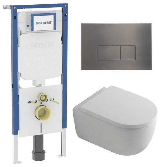 QeramiQ Dely Swirl Toiletset - 36.3x51.7cm - Geberit UP720 Duofix Sigma inbouwreservoir - 35mm zitting - gunmetal bedieningsplaat - rechthoekige knoppen - wit glans SW1237202/SW706199/SW1000767/SW1026256
