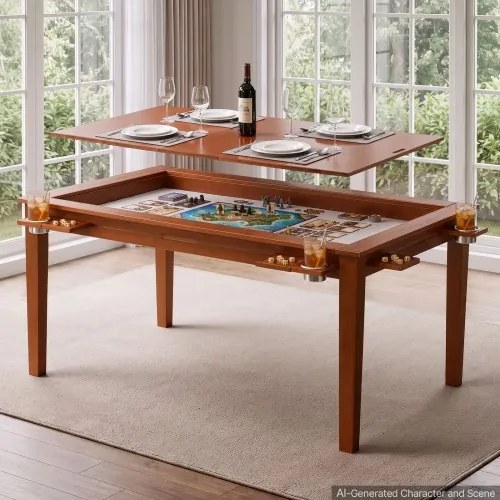 VEVOR Bordspeltafel 160x100x76cm 2-in-1 Spel- &amp; Eettafel Draagvermogen 200kg, Ruim voor 6 spelers, Massief hout, met afneembare tafelbladen, bekerhouders, leren speelmat en uitschuifbare dienbladen