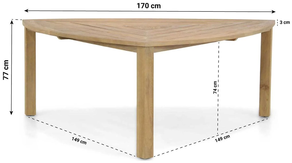 Dining Tuintafel driehoek  170 x 170 x 170 cm Teak Taupe Brighton