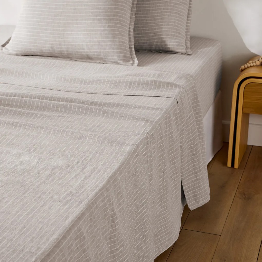 Plat laken in gewassen linnen, gestreept, Linot