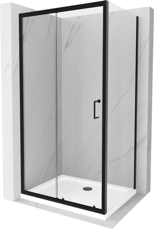 Mexen Apia douchecabine schuifdeur 90 x 70 cm, transparant, zwart + Flat douchebak, wit- 840-090-070-70-00-4010B