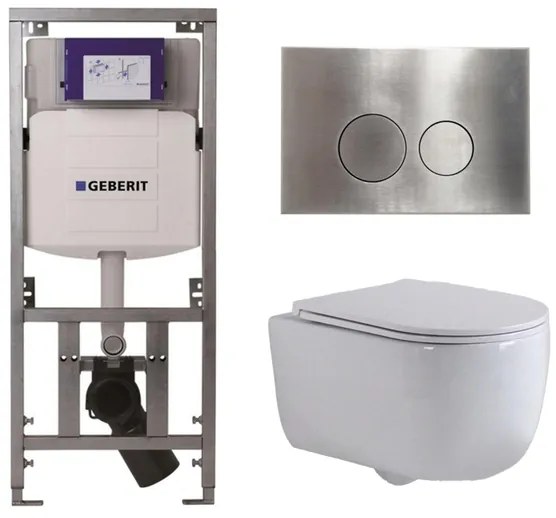 QeramiQ Dely Swirl Toiletset - 36.3x51.7cm - Geberit UP320 inbouwreservoir - met Burda frame - slim zitting - steel bedieningsplaat - ronde knoppen - wit mat 0701131/SW706194/SW1000766/SW1026257