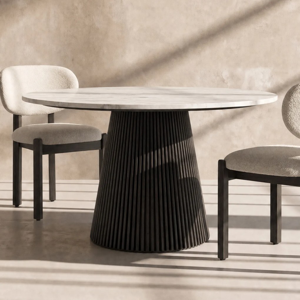 Kare Design Glenn Ronde Eettafel Zwart Met Wit Marmer - 115 X 115cm.