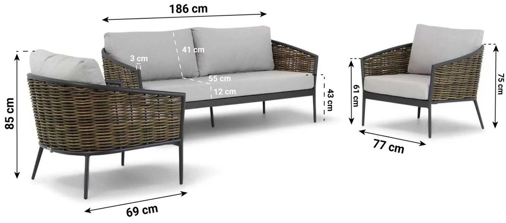 Loungeset 4 personen Aluminium/wicker Taupe  Coco Coco Lanai