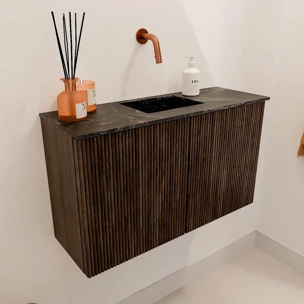 Mondiaz Joya DLux 70cm toiletmeubel walnut met wastafel faye midden zonder kraangat lava
