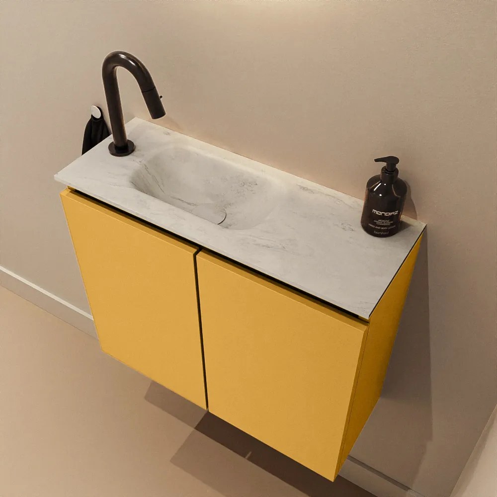 Mondiaz Ture DLux toiletmeubel 60cm ocher met wastafel opalo links met kraangat