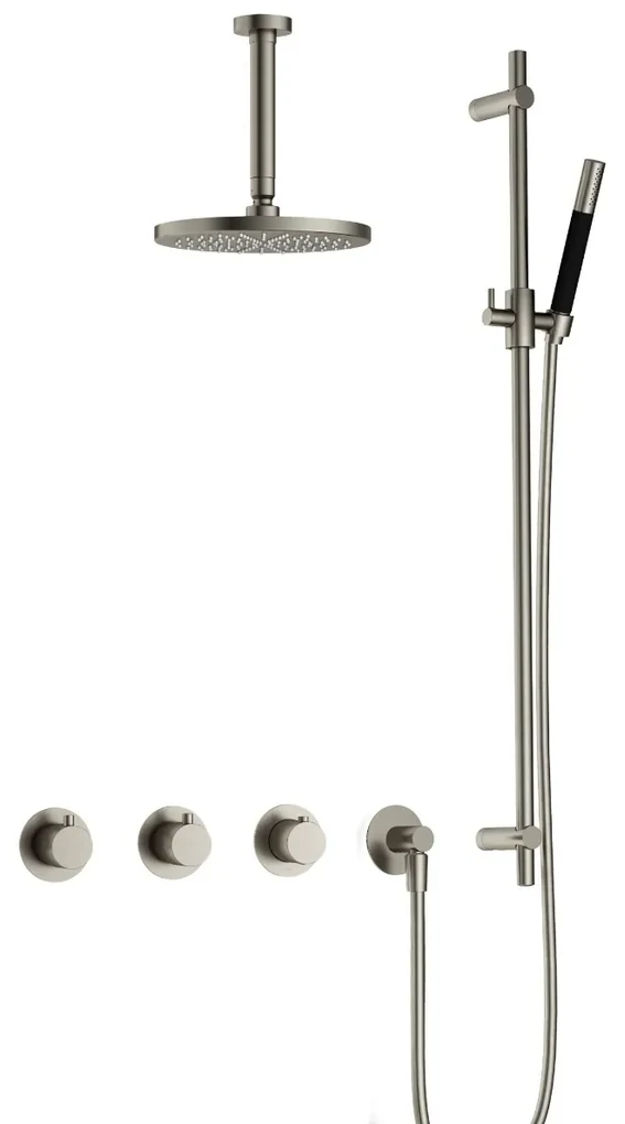 Hotbath Cobber IBS70 inbouwdouche met 15cm plafondbuis en glijstang geborsteld nikkel