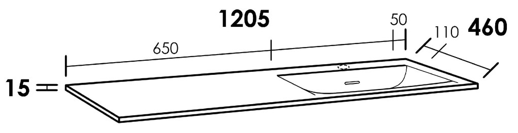 Sanituba Furiosa Glanzend Rechts wastafel fine stone met kraangat 120cm