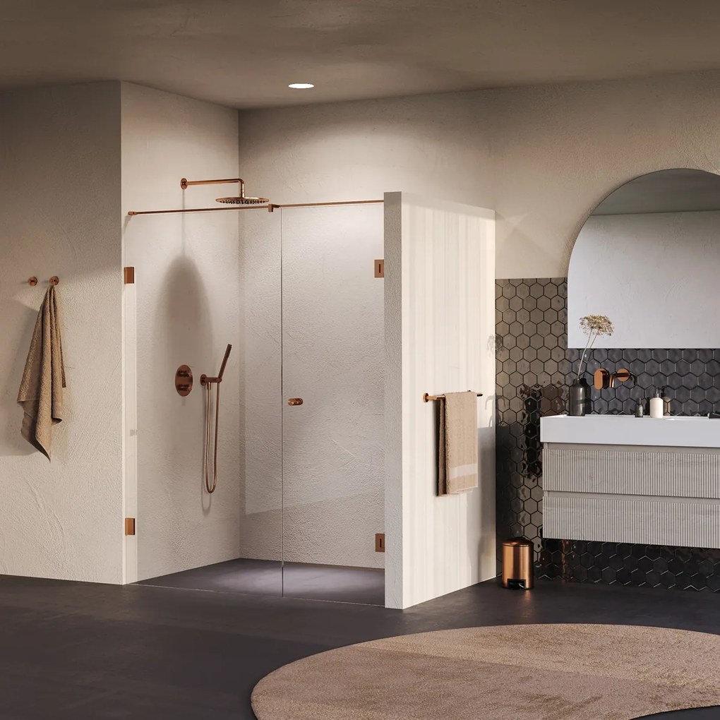 Brauer Void Carving profielloze nisdeur 160cm met draaideur 70cm aan muur koper geborsteld PVD