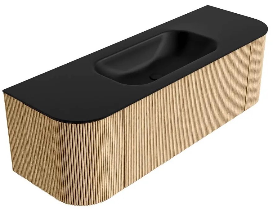 Mondiaz Kurve 140cm badmeubel ronding links/rechts oak met 1 lade en 2 deuren en wastafel big small midden zonder kraangat urban
