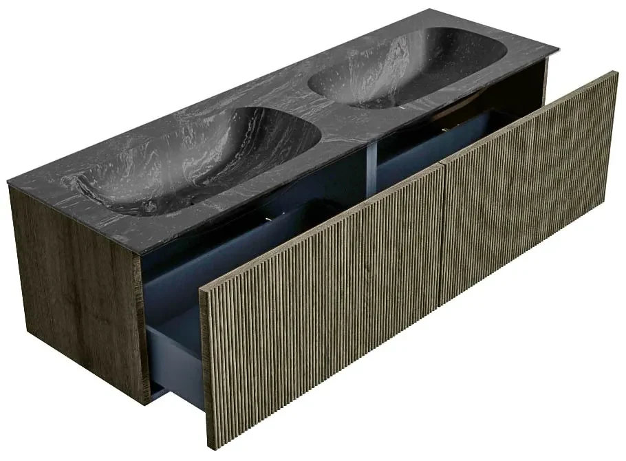 Mondiaz Kurve-dlux 150cm badmeubel shadow met 2 lades en wastafel stor small dubbel 2 kraangaten lava