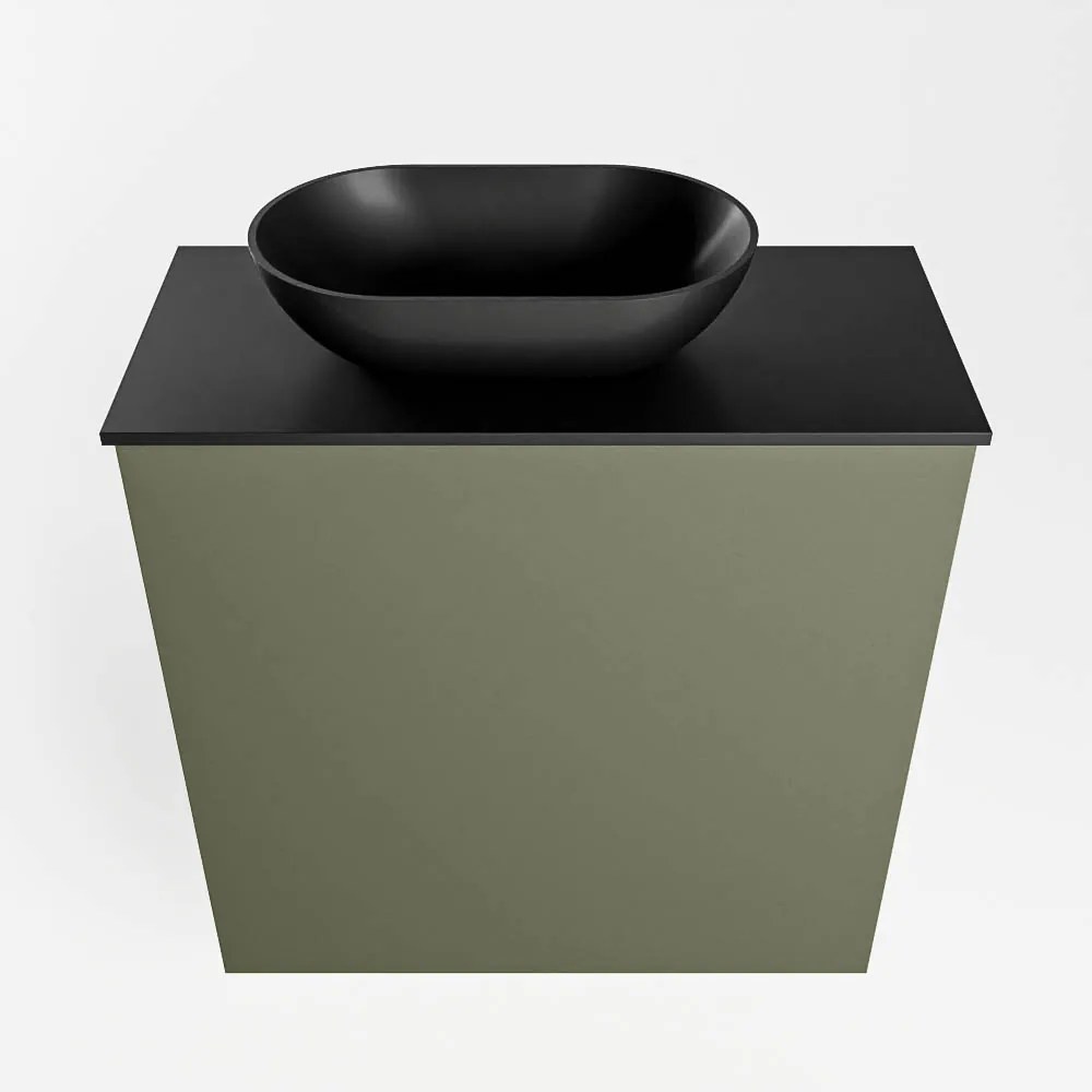 Mondiaz Fowy toiletmeubel 50cm army met zwarte waskom links en kraangat