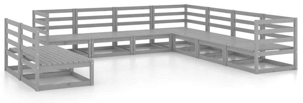 vidaXL 9-delige Loungeset massief grenenhout grijs