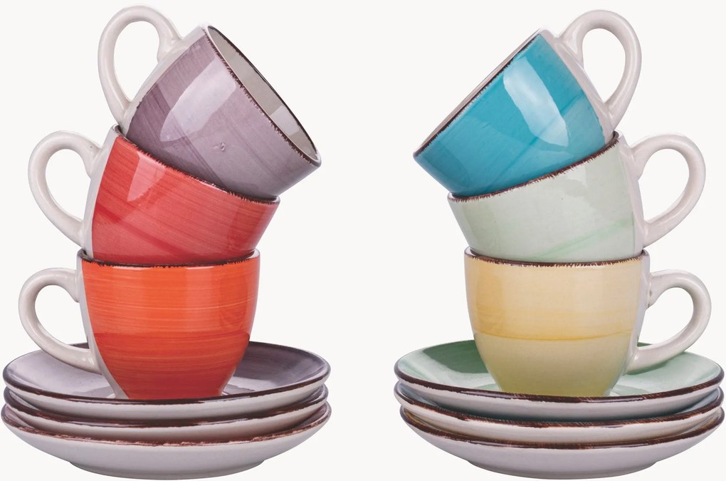 Handbeschilderde espressokopjes Baita met schoteltjes, 6-delig