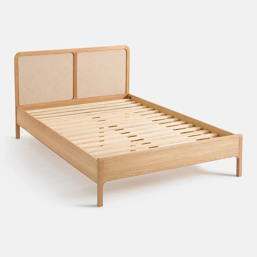 Bed van essenhout, fineer en linnen, met bedbodem, ESMARA