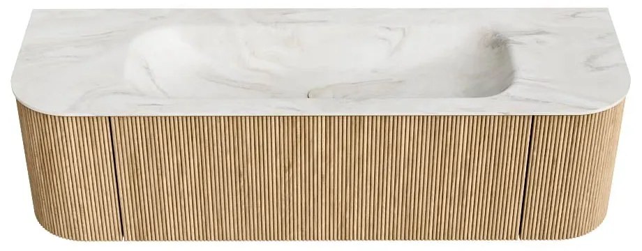 Mondiaz Kurve-dlux 150cm badmeubel ronding links/rechts oak met 1 lade en 2 deuren en wastafel big medium midden zonder kraangat ostra