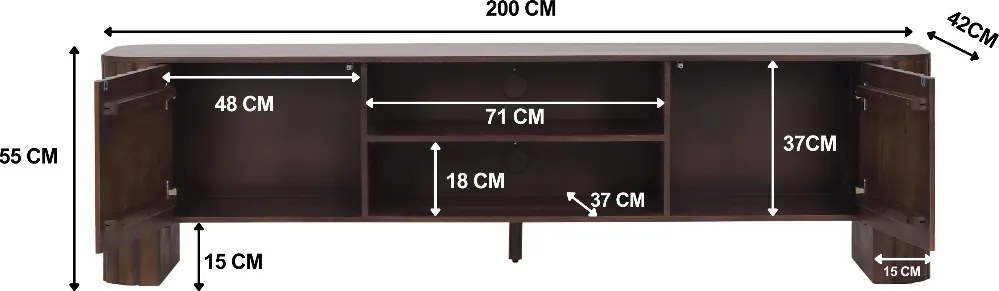 TV Meubel Met Ribbels 200cm - 200x42x55cm.