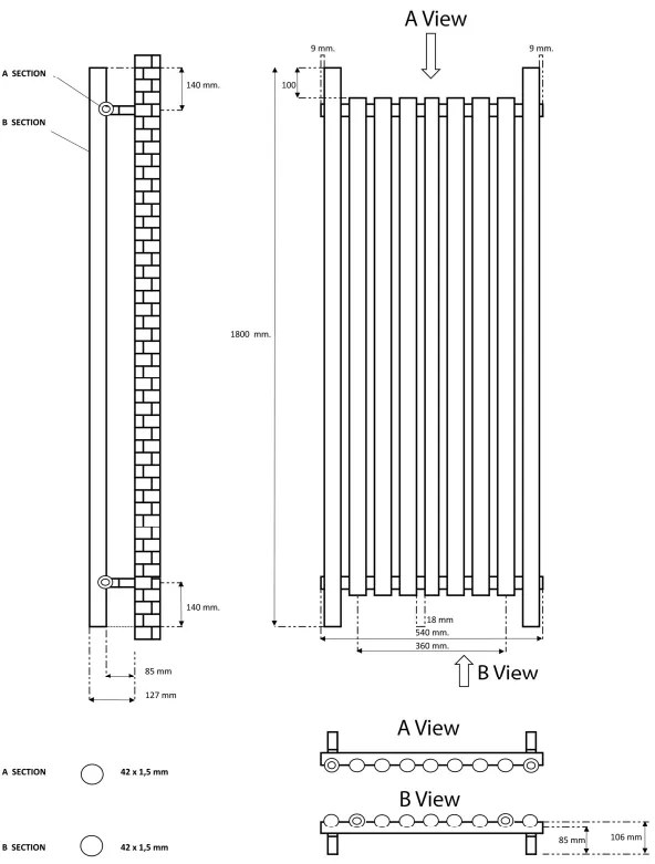 Eastbrook Lambourne horizontale radiator 55x180cm 1146W zwart mat